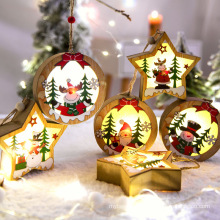 LED Light Christmas Tree Ornaments Star Car Wooden Hanging Pendants Christmas Decorations For Home Party Kids Gifts Wood Crafts